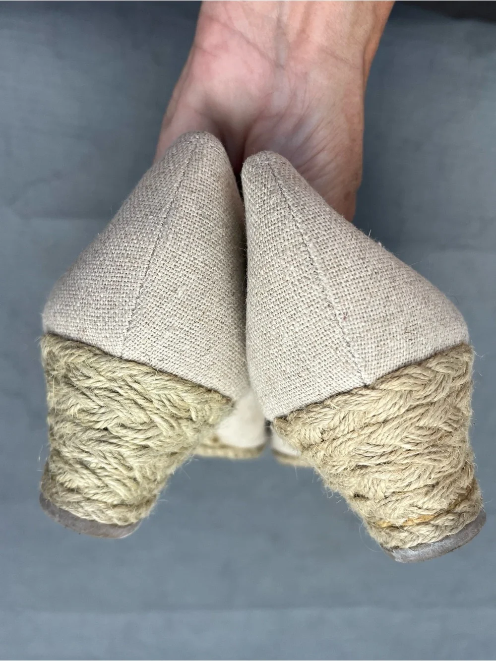 Kelly & Katie Linen Espadrille Wedges Open Toe Beige Size 9.5